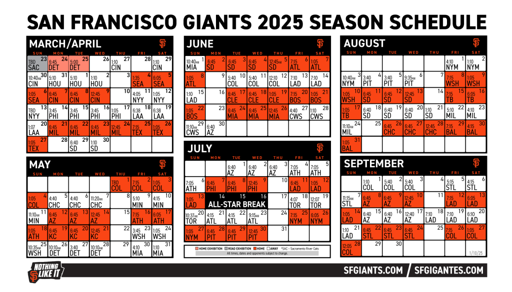 Printable Schedule 2025 San Francisco Giants