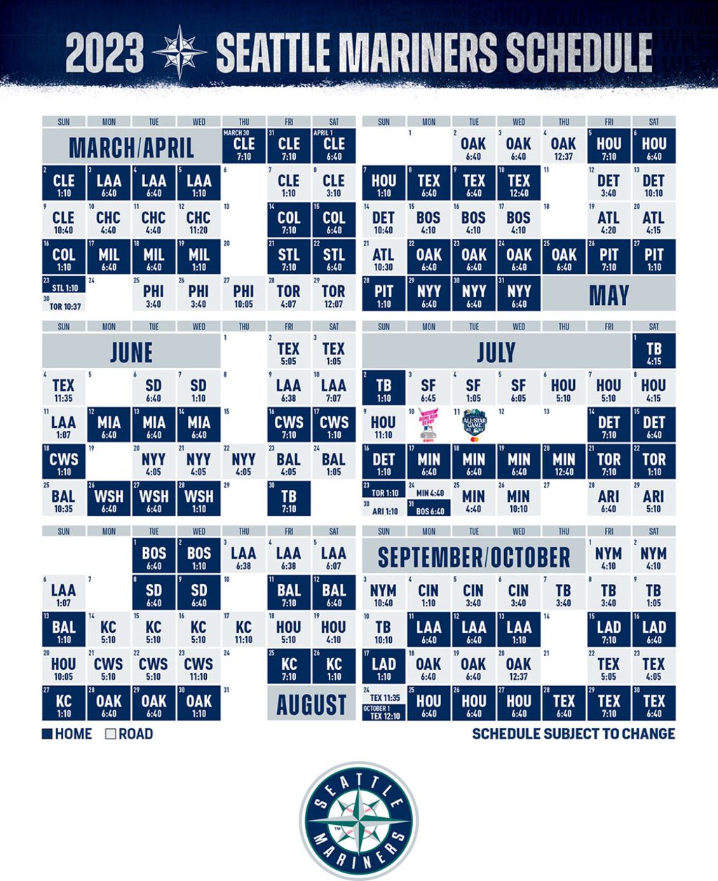 Printable Schedule Seattle Mariners