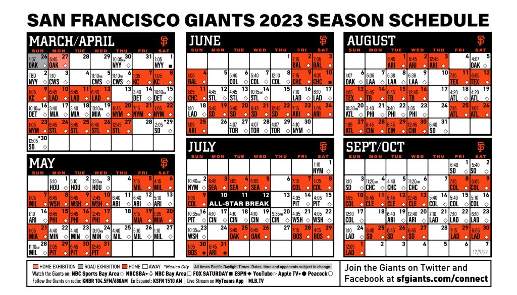 Printable Schedule 2023 San Francisco Giants