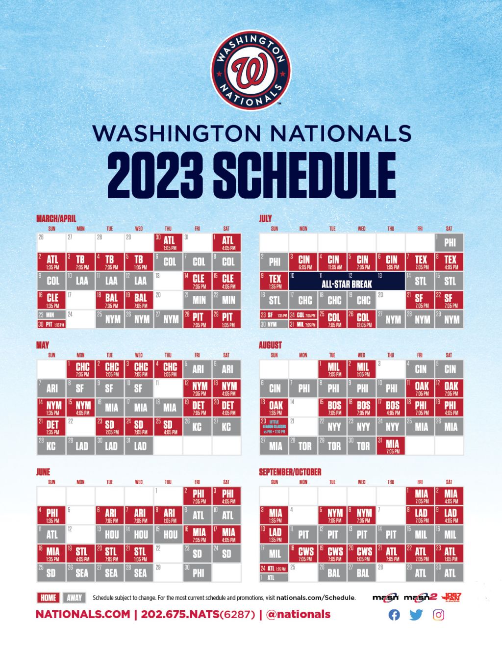 Nationals Printable Schedule | Washington Nationals