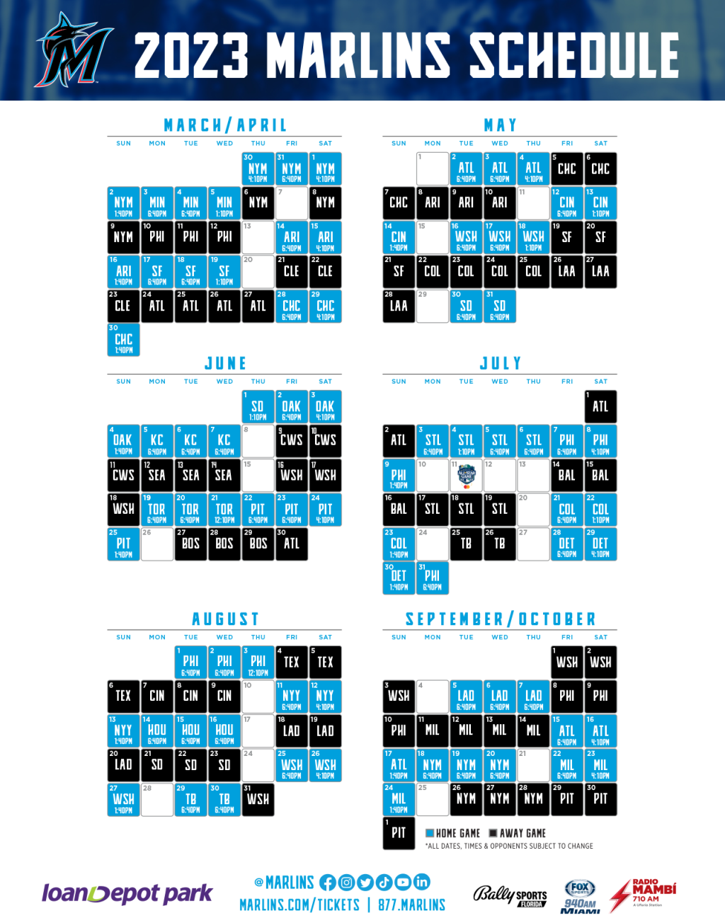 Printable Schedule | Miami Marlins