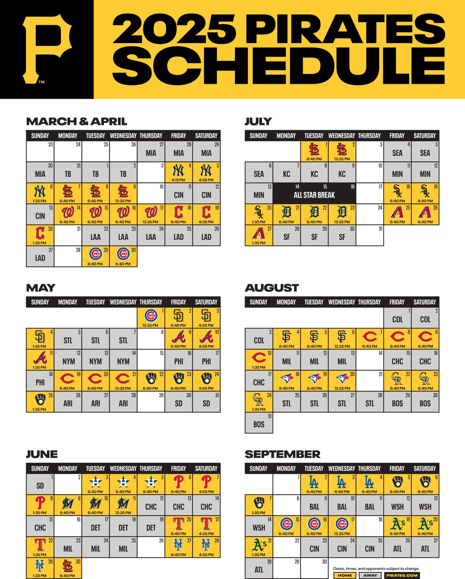 Printable Schedule | Pittsburgh Pirates