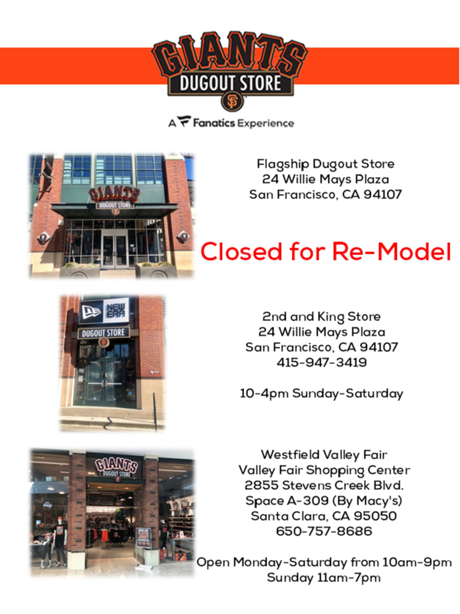 Giants Dugout Store at Oracle Park - 🌵Scottsdale Store Hours