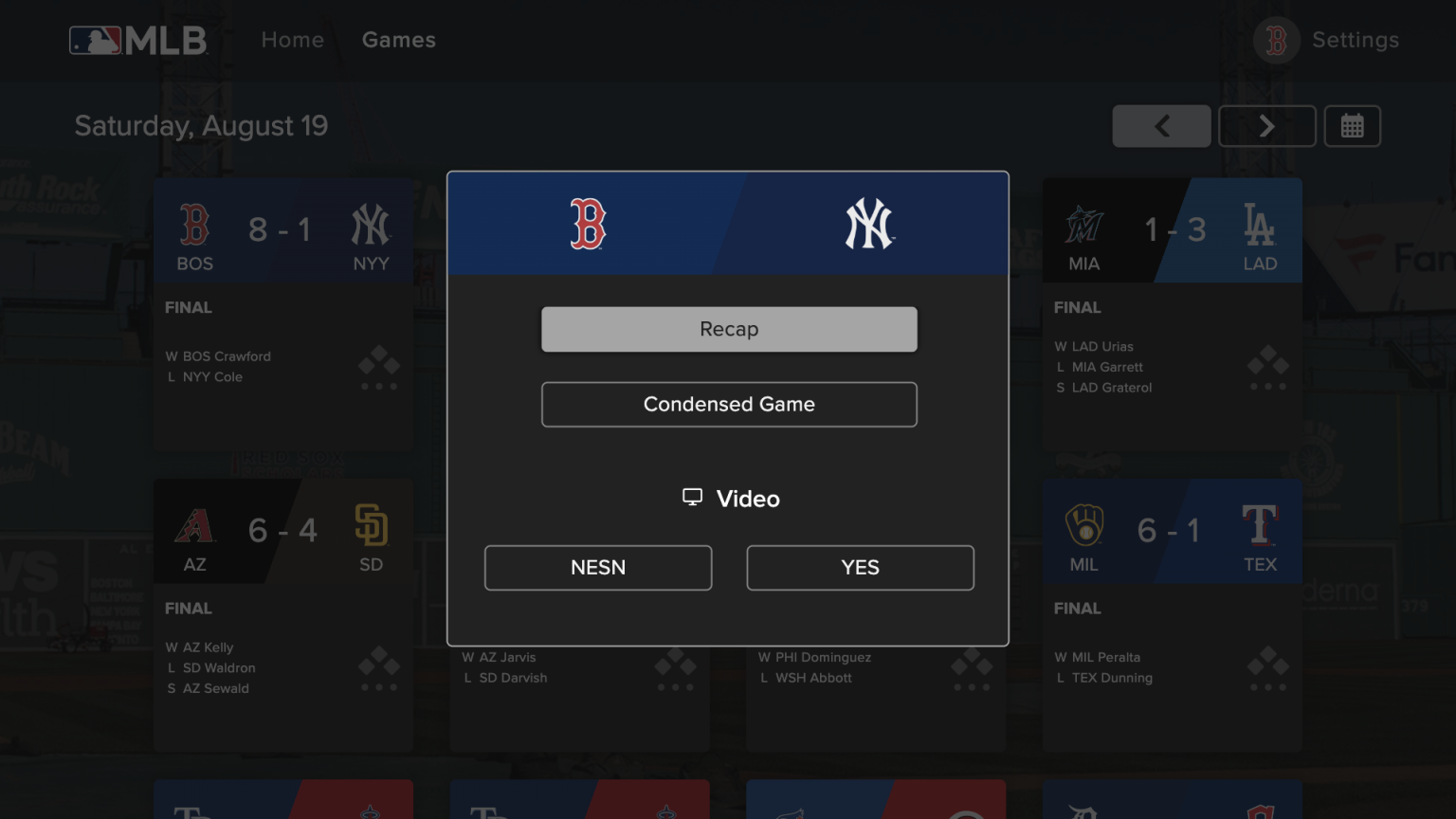MLB.TV Samsung Viewing/Navigation