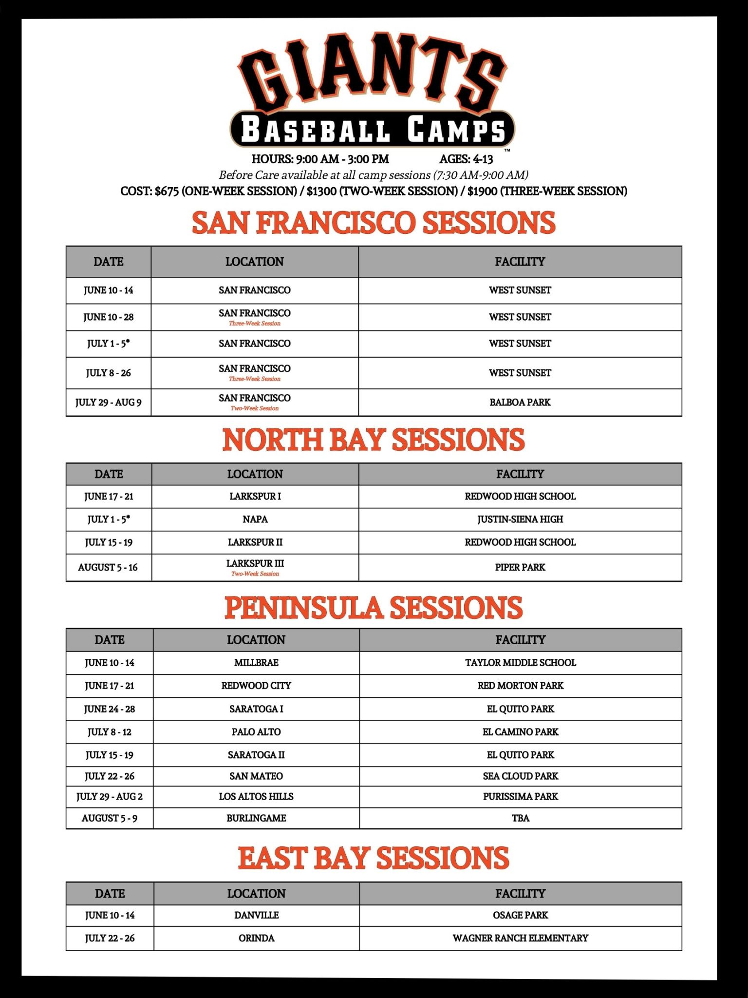 San Francisco Giants Baseball Camps