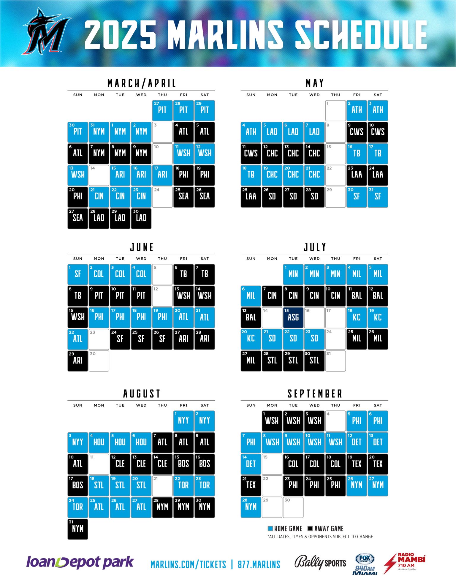 Printable Schedule Miami Marlins