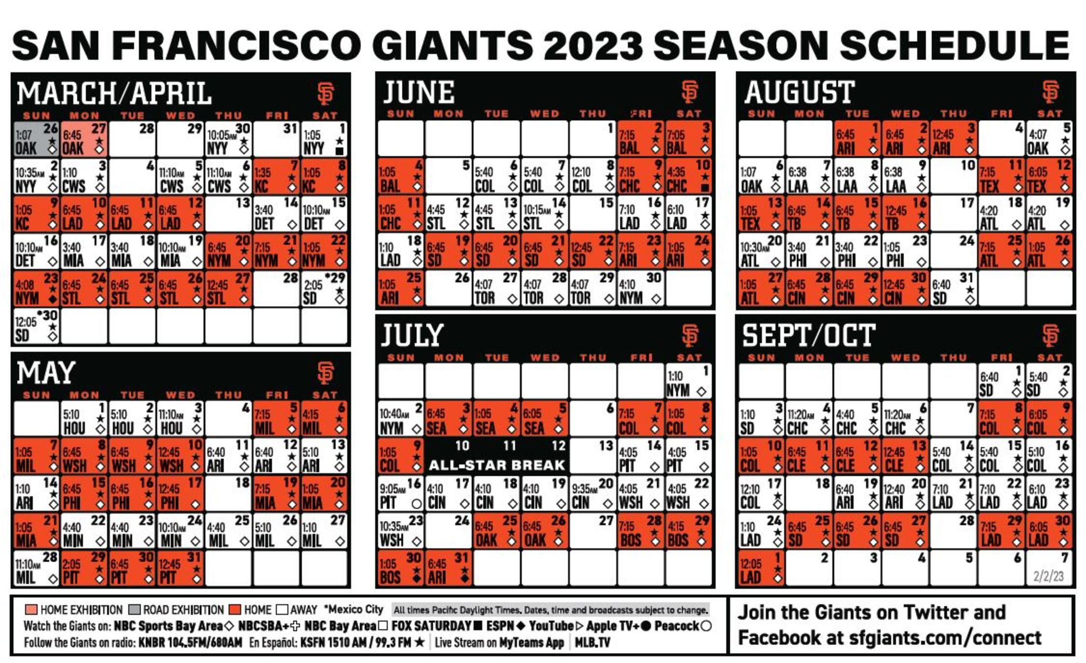 Printable Schedule - 2023 | San Francisco Giants
