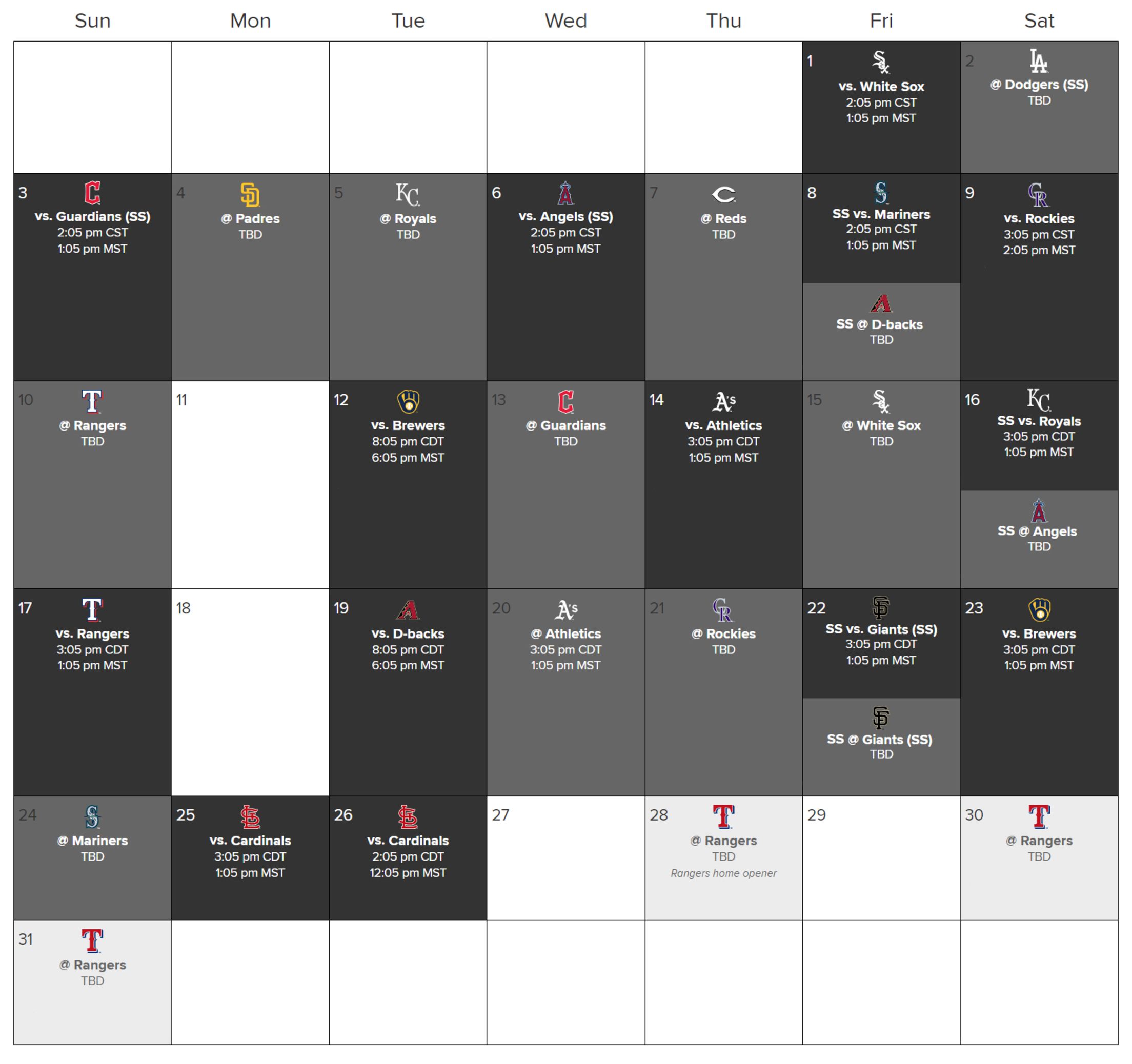 The Cactus League 2024 Spring Training Schedule Calendar