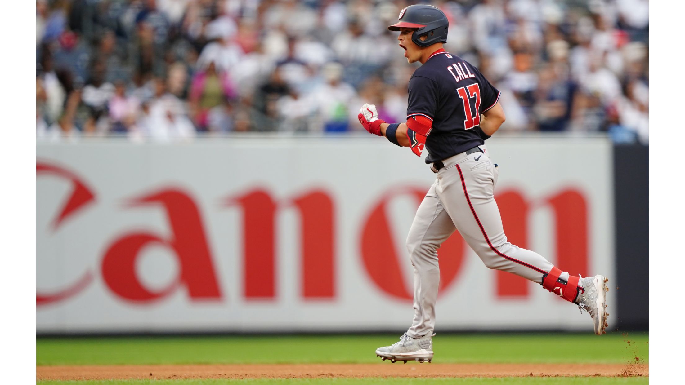 Houston, United States. 30th Oct, 2019. Washington Nationals Juan Soto  celebrates with Trea Turner after scoring on a two-run home run by Howie  Kendrick against the Houston Astros in the seventh inning