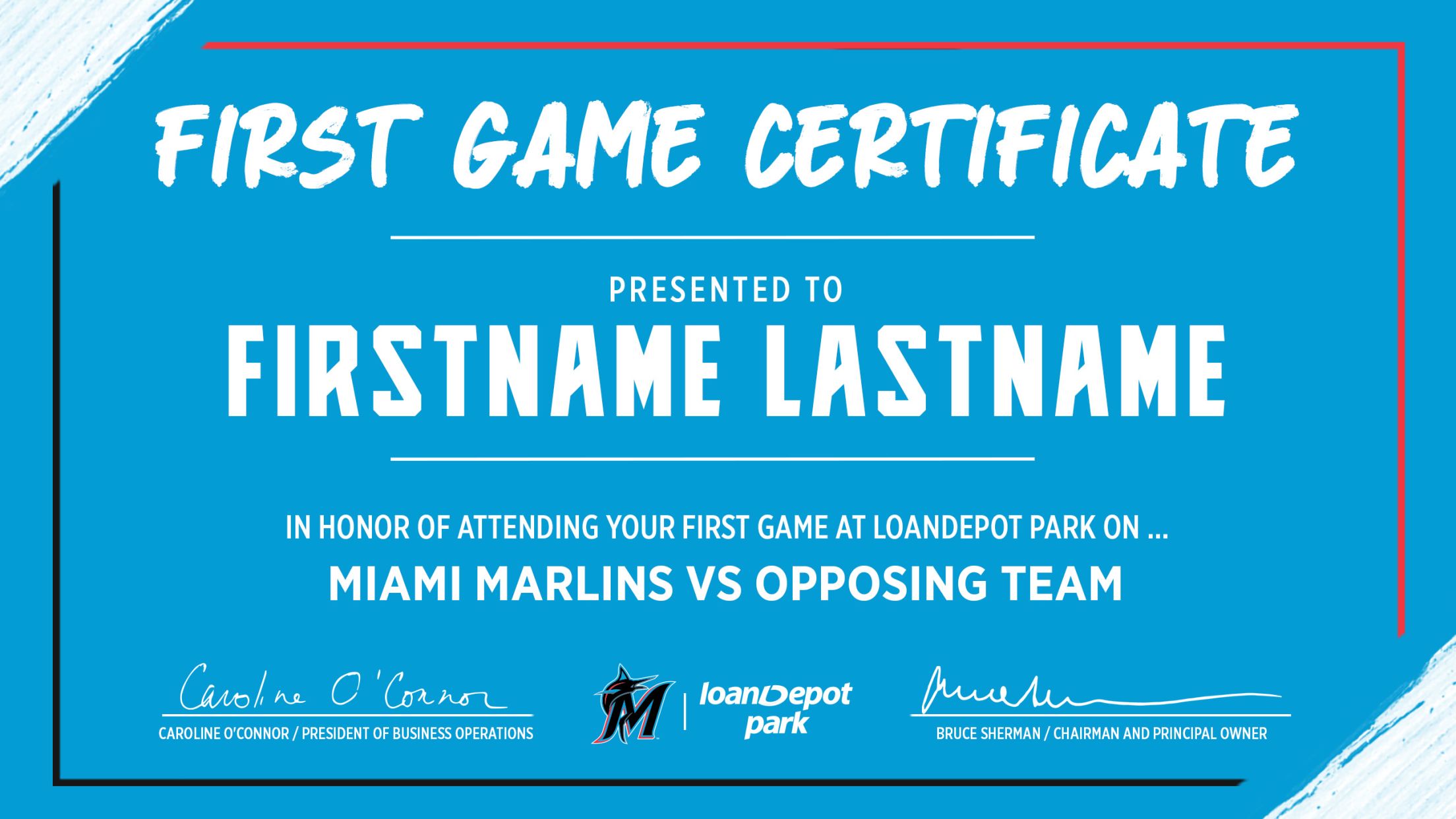 First game certificate miami marlins