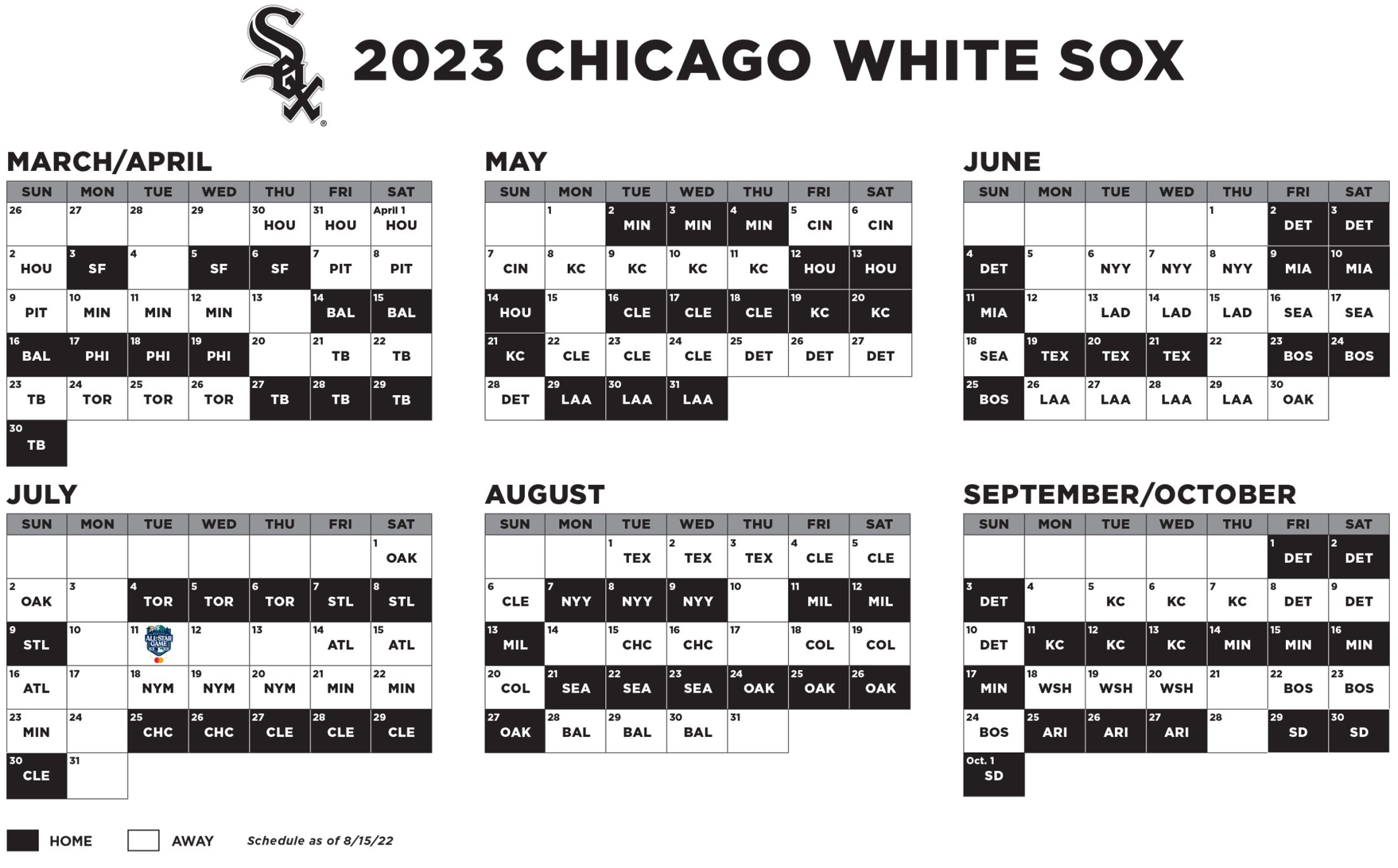 White Sox Printable Schedule Chicago White Sox