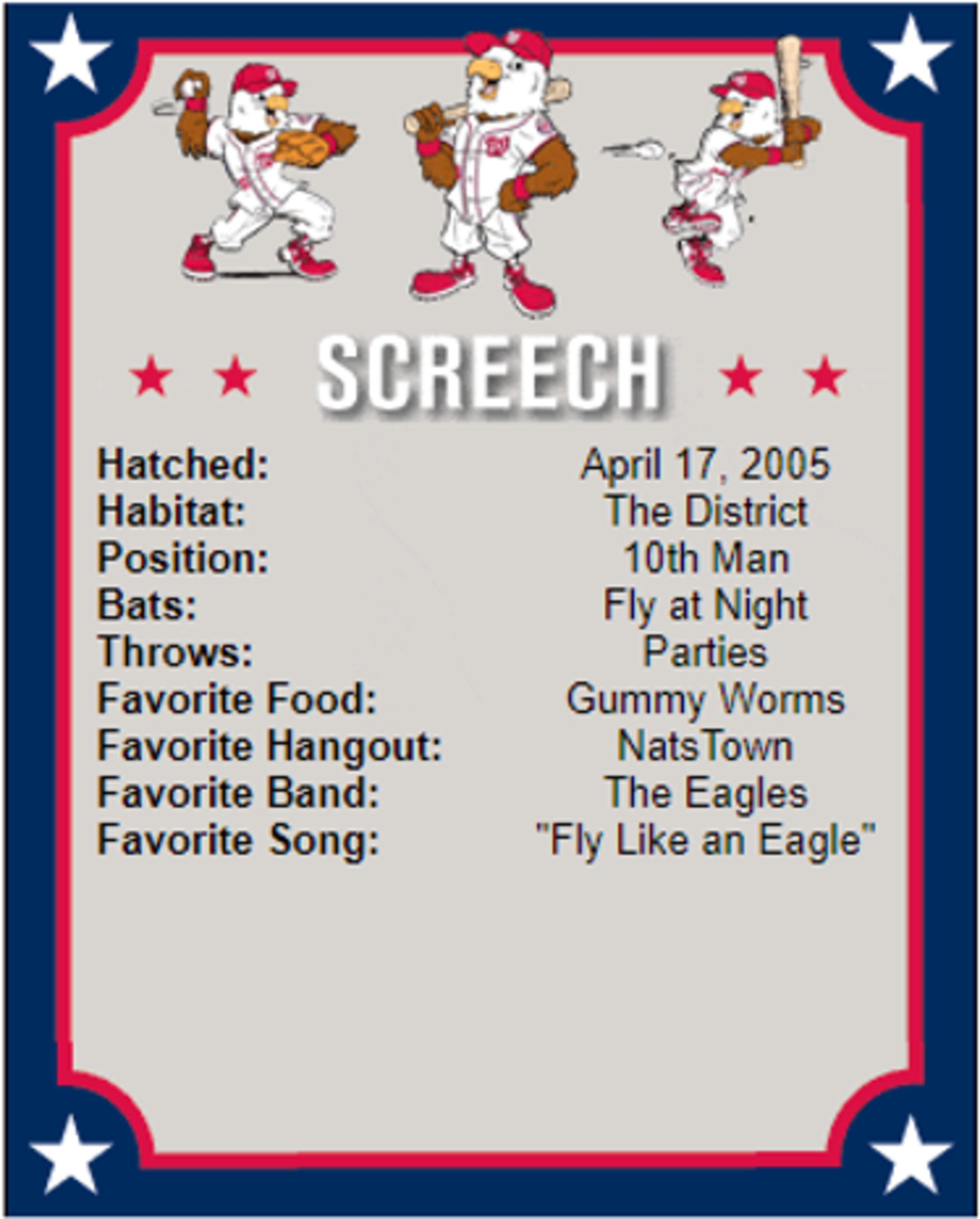 Screech, the mascot for The Washington Nationals Baseball - NARA