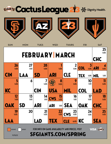 Giants Spring Training Printable Schedule