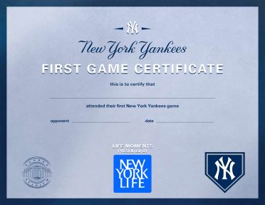 Yankees First Game Certificate New York Yankees