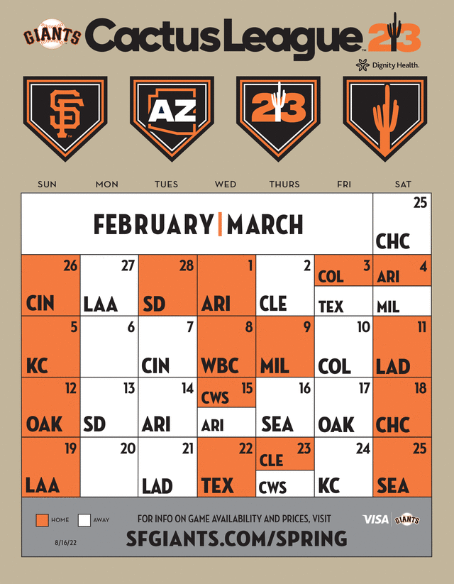 Giants Spring Training Printable Schedule San Francisco Giants