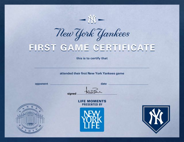 Yankees First Game Certificate New York Yankees Yankees First Game Certificate New York Yankees