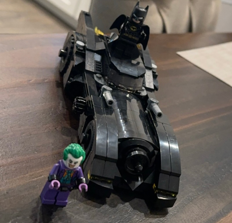 A LEGO Batmobile as built by Kyle Hurt.