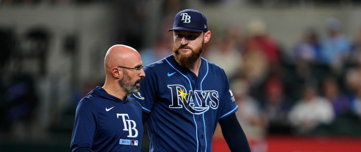 Action du match entre les Rays et les Rangers, au Globe Life Field.