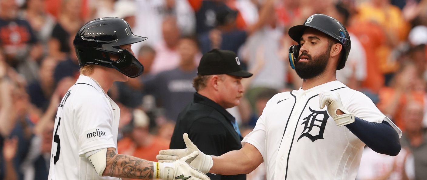 Action du match entre les Rockies et les Tigers, au Comerica Park.
