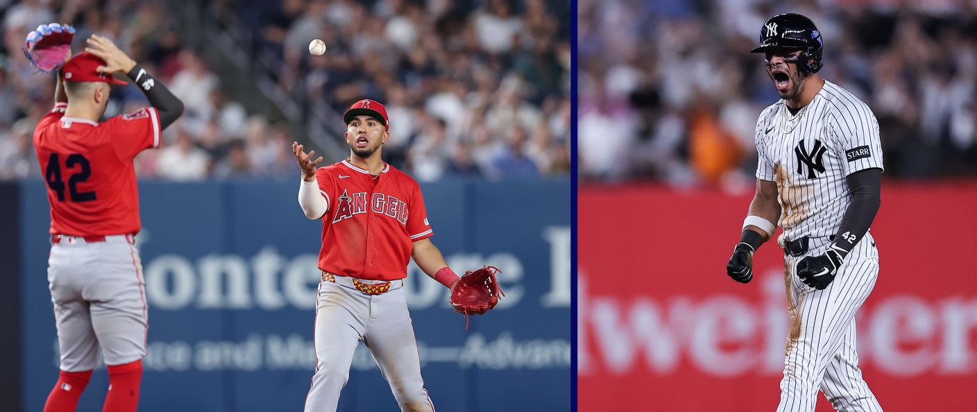 Action du match Yankees - Angels au Yankee Stadium.