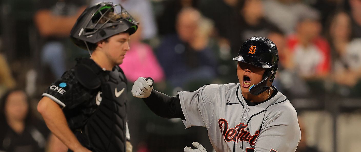 Action du match White Sox - Tigers au Rate Field.