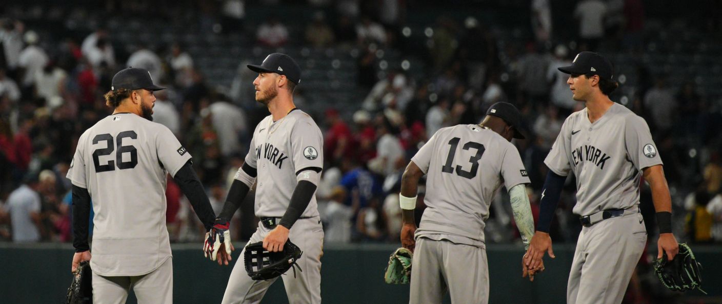 Action du match entre les Yankees et les Angels, au Angel Stadium.