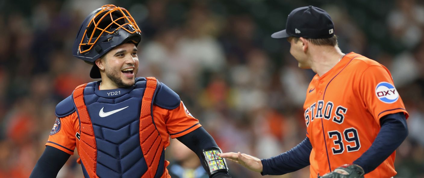 Action du match entre les Athletics et les Astros, au Daikin Park.