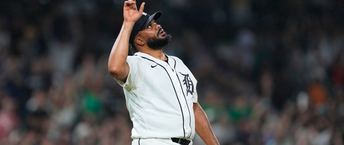Action du match entre les Guardians et les Tigers, au Comerica Park.