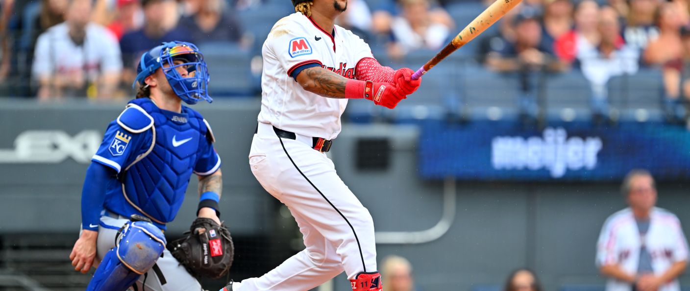 Action du match entre les Royals et les Guardians, au Progressive Field.