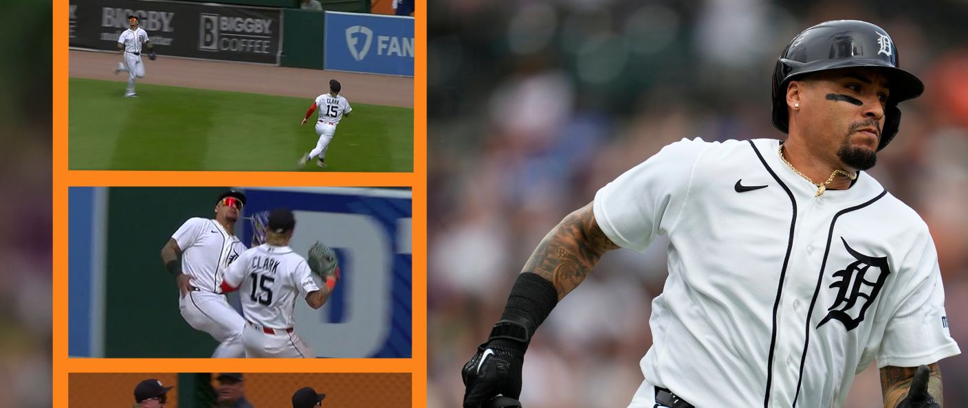 Action du match entre les Dodgers et les Tigers, au Comerica Park.