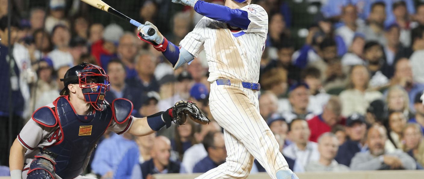 Action du match entre les Braves et les Cubs, au Wrigley Field.