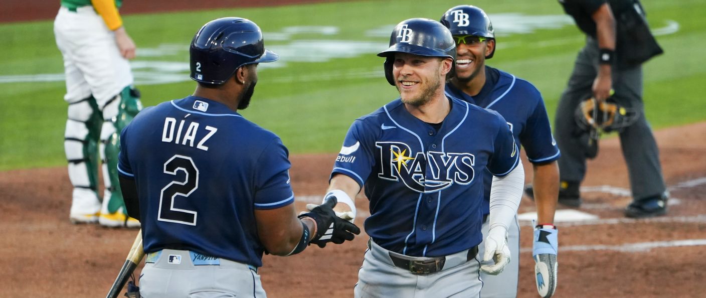 Action du match entre les Rays et les Athletics, au Sutter Health Park.