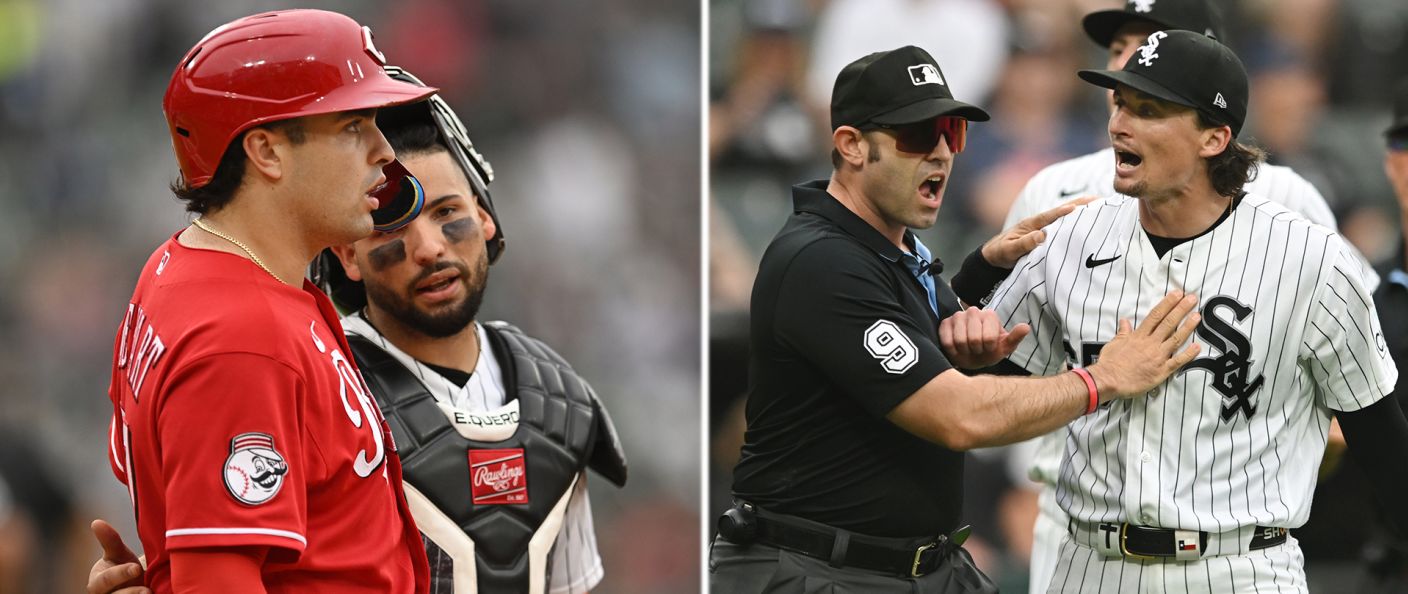 Action du match entre les Reds et les White Sox, au Rate Field.