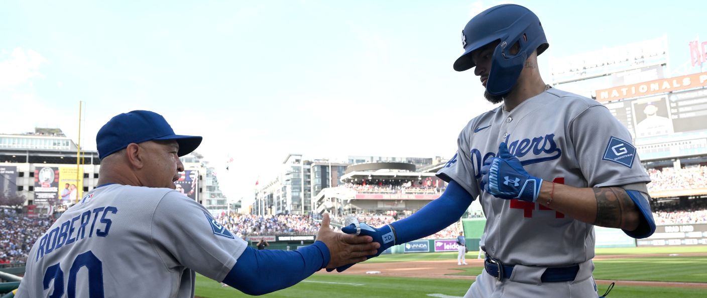 Action du match entre les Dodgers et les Nationals, au Nationals Park.