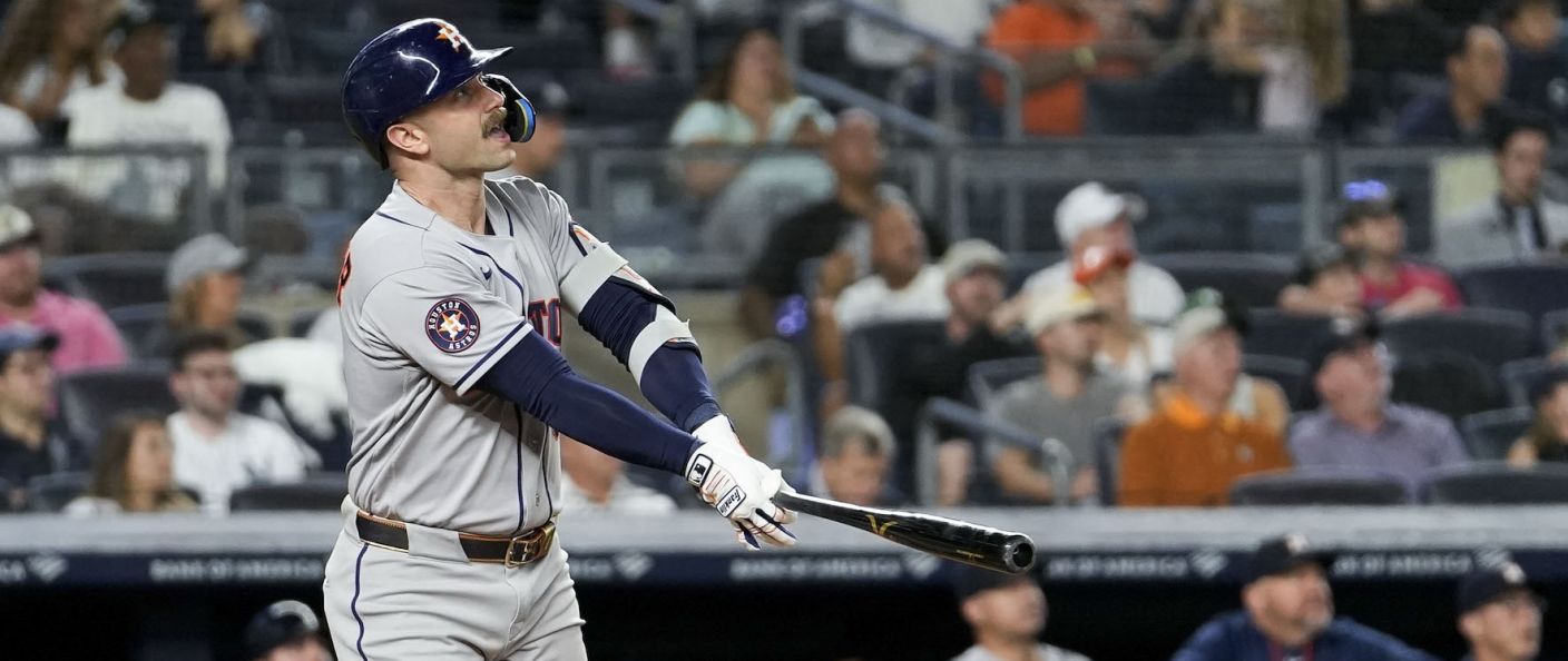 Action du match entre les Astros et les Yankees, au Yankee Stadium.