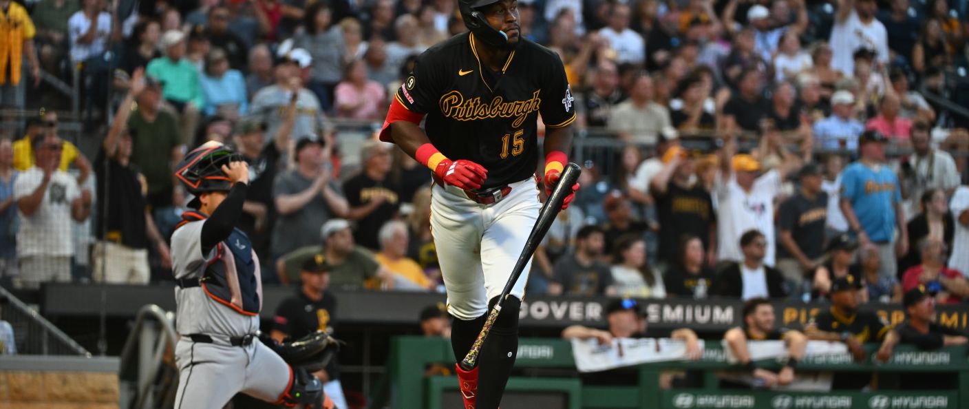 Action du match entre les Tigers et les Pirates, au PNC Park.