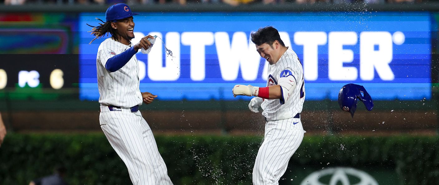 Action du match Cubs - Padres au Wrigley Field.