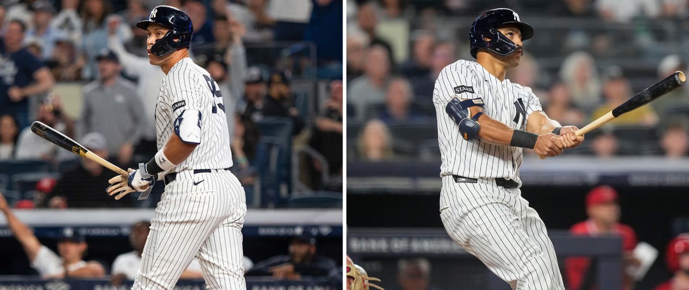 Action du match Yankees - Angels au Yankee Stadium.