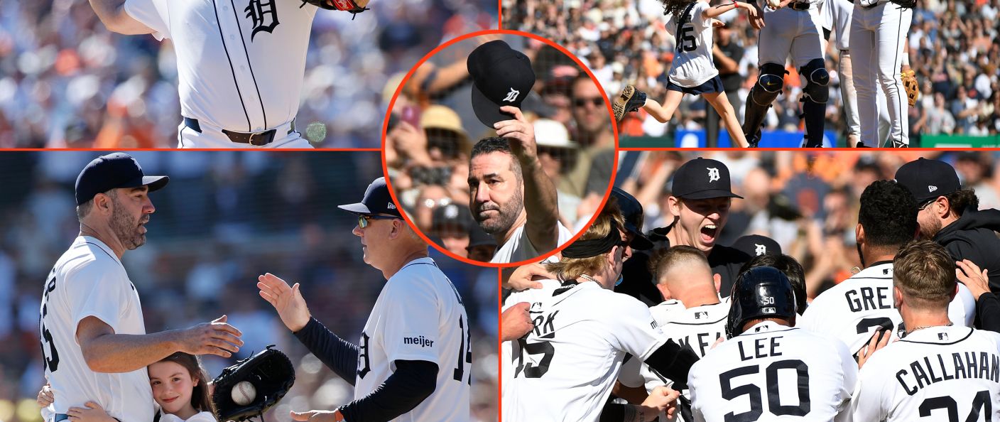 Action du match Tigers - Pirates au Comerica Park.