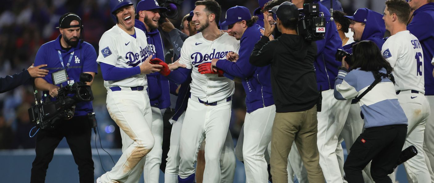 Action du match Dodgers - Marlins au UNIQLO Field at Dodger Stadium.