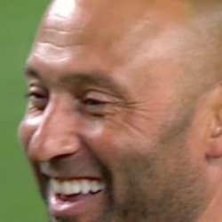 Derek Jeter, Derek Jeter throws to first while warming up b…