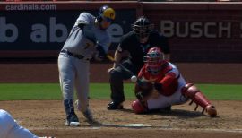 MILWAUKEE, WI - JUNE 16: Cincinnati Reds catcher Tucker Barnhart (16) hits  a triple and drives in a run during the third game of a three game series  between the Milwaukee Brewers