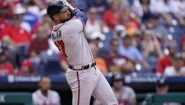 DETROIT, MI - JUNE 14: Atlanta Braves left fielder Kevin Pillar (17) is  seen during the first game of a regular season Major League Baseball  doubleheader between the Atlanta Braves and the