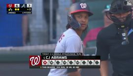 CJ Abrams 18th Home Run of the Season #Nationals #MLB Distance: 383ft Exit  Velocity: 111 MPH Launch Angle: 21° Pitch: 97mph Four-Seam…