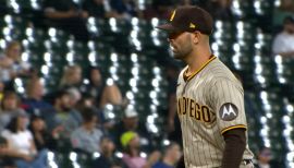 San Diego Padres catcher Austin Nola greets pitcher Nick Martinez