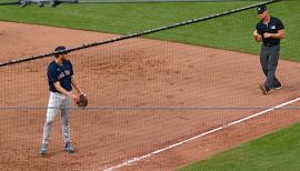 Nick Robertson of the Boston Red Sox celebrates a victory with