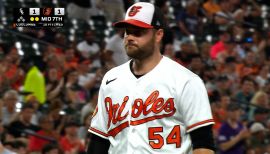 Danny Coulombe of the Baltimore Orioles celebrates with James