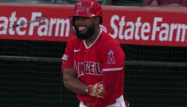 Luis Rengifo of the Los Angeles Angels wears a samurai warrior