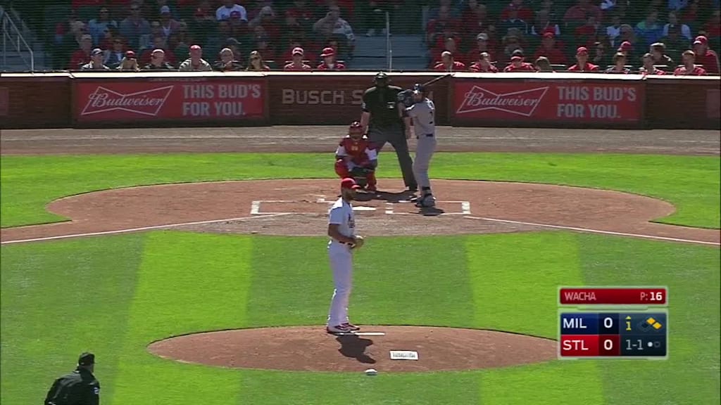 Jonathan Lucroy grounds into a double play, pitcher Michael Wacha to second baseman Kolten Wong to first baseman Matt Holliday.   Ryan Braun out at 2nd.    Jonathan Lucroy out at 1st.