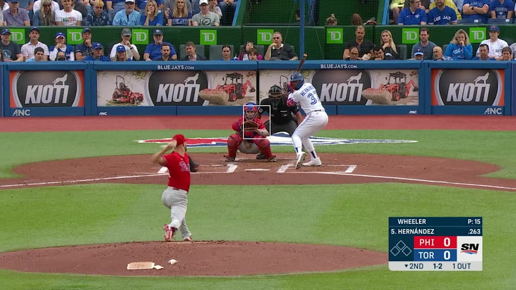 Toronto Blue Jays' Teoscar Hernandez swings at a pitch during the